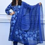Deep blue floral design 3piece suit set