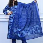 Deep blue floral design 3piece suit set