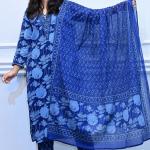 Deep blue floral design 3piece suit set
