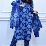 Deep blue floral design 3piece suit set