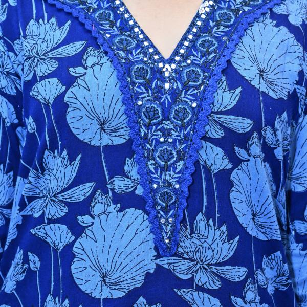 Deep blue floral design 3piece suit set