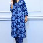 Deep blue floral design 3piece suit set