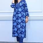 Deep blue floral design 3piece suit set