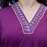 Purple Floral Printed Cotton Kurta Set with Lace Detailing