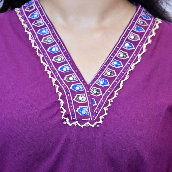 Purple Floral Printed Cotton Kurta Set with Lace Detailing