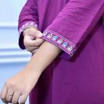 Purple Floral Printed Cotton Kurta Set with Lace Detailing